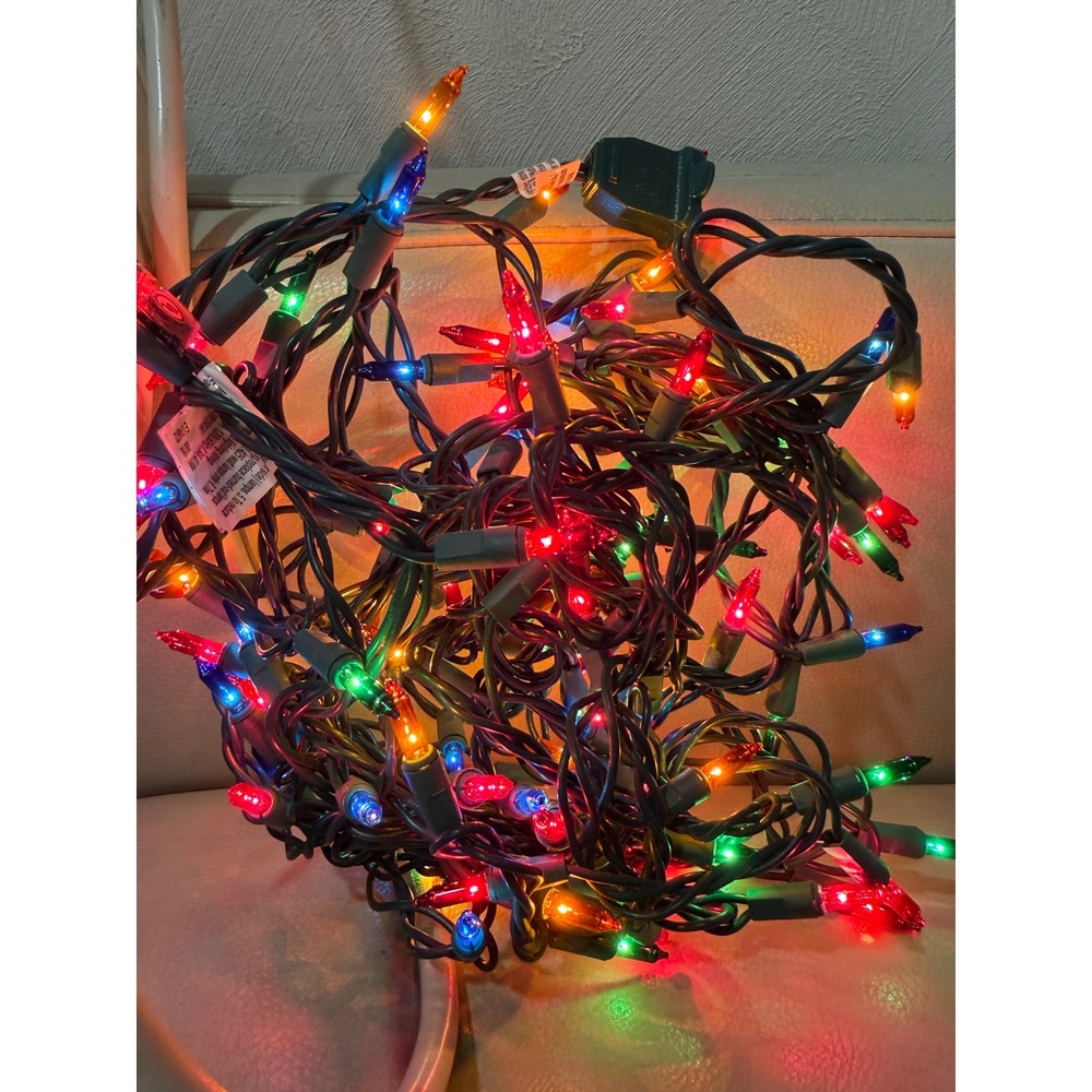 Multicolor Christmas String Lights Incandescent Holiday Decor Green Wire Indoor